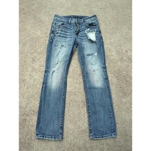 BKE Jeans Womens 30 Blue Denim Mid‎ Rise Jake Straight Stretch Distressed